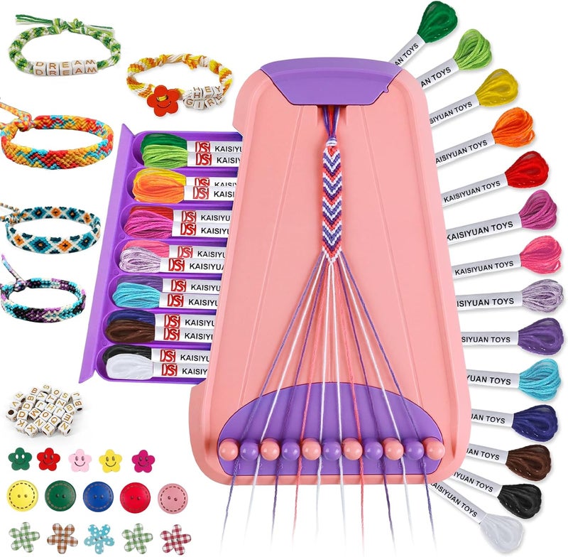 Maynacs Arts and Crafts for Kids Ages 8-12,Friendship Bracelet Making Kit for Girl,Kids Jewelry Making Kit with 28 Pre-Cut Threads,Christmas Birthday Gifts for Ages 6 7 8 9 10 11 12 Year Old Pink/Purple - Image 1